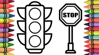 How to draw traffic light step by step, traffic light drawing colouring and painting for kids