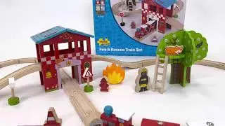Houten trein Bigjigs brandweer 39 delig (BJT037)