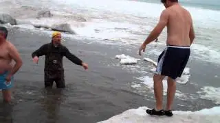 2011 Tom, Josh Jack and Jim at 2nd Polar Bear Plunge at Columbia Beach Bay Village Ohio Lake Erie.