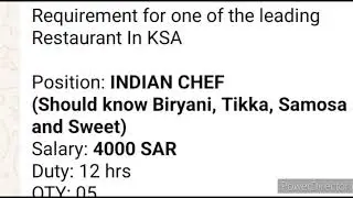 Free Requirements For Indian Chef/Cook In Saudi Arabia - Indian Chef/Cook Job In KSA (Saudi Arabia)
