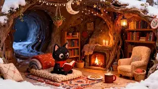 Lofi Cat’s Winter Treehouse Night 🎄 Cozy Winter Lofi ❄️ Peaceful Beats to Unwind