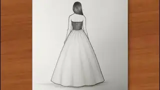 Easy Backside Girl Dress Drawing | Beautiful Long Gown Sketch | very easy drawing |Pencil art