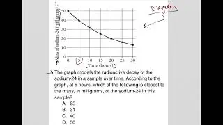 The graph models the radioactive decay of the sodium-24 in a sample over time. According to the....