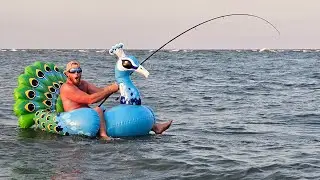 Fishing Challenge- Catching SHARKS From a Pool Floaty!! (Catch n' Cook)