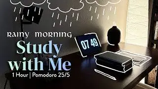 🌦️ Rainy Morning Study with Me | 1 Hour Pomodoro Timer | 25/5 | Calm Piano + Rain Sounds