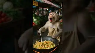 monkey making fried rice #monkey #rice #funny