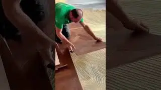 Installing Parquet Wood Flooring Geometric Pattern Applying Adhesive Subfloor
