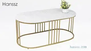 CT167 Oval Marble Coffee Table With Gold Stainless Steel Base