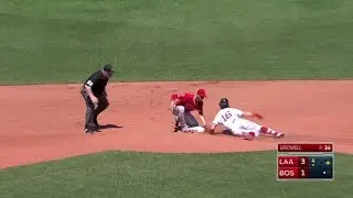 LAA@BOS: Calhoun cuts down Benintendi at second base