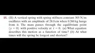 A vertical spring with spring stiffness constant 305 oscillates with an amplitude of 28.0 when 0.260