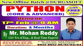 PYTHON (CORE & ADVANCED) Offline Training @ DURGASOFT