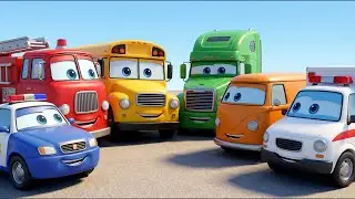 Street Vehicles in the Garage 🚒🚑 Learn Colors & Cars Song | Fire Truck, Police Car & Bus