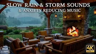 Relaxing Rain & Thunderstorm Sounds on a Cozy Porch | Anxiety Relief & Deep Sleep Music | 4K UHD