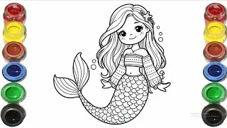 Beautiful mermaid drawing for kids, painting & coloring for kids, Toddlers |