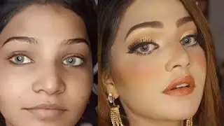 glamour Gold eyes with Red lips Makeup tutorial