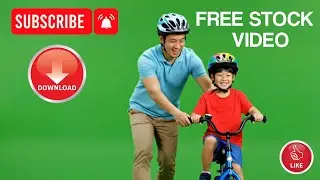 Father Teaching Child Cycling Green Screen | Chroma Key Stock Video