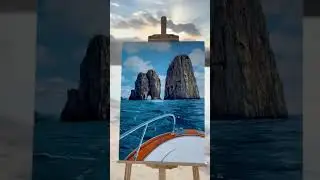 Quadro di Capri Dipinto a Mano tra le Onde del Mare e il Verso dei Gabbiani | Capri Canvas