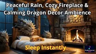 Peaceful Rain, Cozy Fireplace & Calming Dragon Decor Ambienc | Sleep Instantly