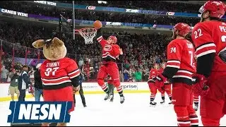 Carolina Hurricanes Celebrate Win With Basketball Game On Ice