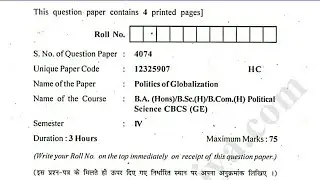 Politics of Globalization Question Paper - 1 |Generic Elective| Semester - IV | University of Delhi