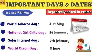 Important Days & Dates Monthwise | Static GK | SSC GD, CGL, CHSL, PSC