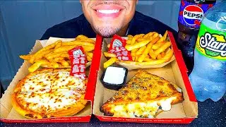 ASMR Pizza Hut Melts Fries Cheese Pizza Ranch Sauce Pepsi Cherry Starry Soda Eating NoTalking Mukban