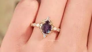 Pear Cut Alexandrite Milgrain Vintage Engagement Ring