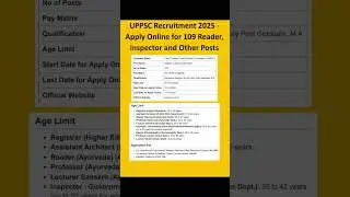UPPSC Recruitment 2025 - Apply Online for 109 Reader,Inspector and Other Posts