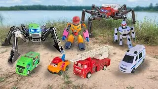 Transformer Hunt : 911 Police Car & MCQueen Robot, Deliver Truck Monster Spider Legs | CreepyCar