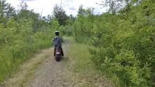 red 2.5 Baja blitz Kmart mini bike through the trail in the woods - barn find runs great