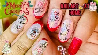 Easy Christmas Nail Art at Home 🏡 | Red French Tip Nails | Beginners Tutorial🎄💅 #nails #explore 