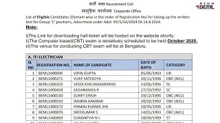 BEML APPLICATION CONFIRMATION NOTIFICATION RELEASED CANDIDATE SEE APPLICATION NO. AND NAME ,DOB ll