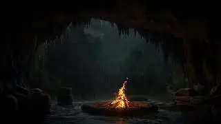 😴🌧️🔥 Rainy Cave Campfire Ambience | Slow Your Mind, Deep Rest & Night Calm