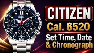 How to set on time, date and chronograph Citizen AI5001-81L | Caliber 6520.