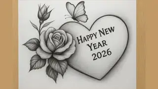Happy new year drawing / New Year pencil drawing / flower design drawing / New year special drawing 