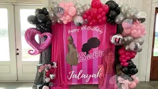 Barbie Balloon Garland & Custom Backdrop Birthday Setup
