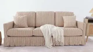 Elegant 3 Seater Striped Sofa with Removable Covers and Skirted Base Red Striped