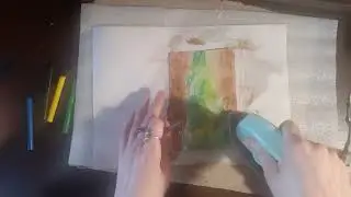 I paint a landscape with a waterfall with hot wax and an iron. Encaustic. Art.