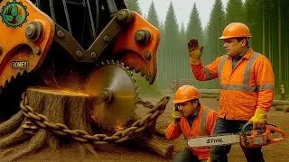 Dangerous Fastest Chainsaw Cutting Tree Machine Skills | Monster Stump Removal Excavator #95