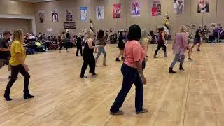 Adia Nuno leads her line dance Troublemaker in the lobby at Vegas Dance Explosion, 2021