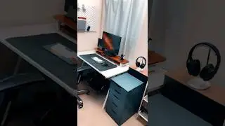 Desktop setup with carpentray wooden monitor riser