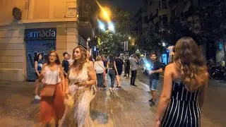 Walking Barcelona&rsquo;s Passage de Gracia at Night incl. Funfair! | 4K | Aug 2019