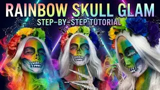 Rainbow Glam Skull Makeup Tutorial 🌈 #rainbowmakeup #skullmakeup #halloweenmakeup #makeuptutorial 