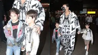 Karan Johar With Daughter Roohi And Son Yash At Airport