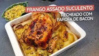 Frango recheado com farofa assado no forno facil de fazer  | Como fazer frango assado no forno