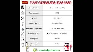 Post Office Jobs 2025   21413 GDS Vacancies for 10th Pass Male & Female