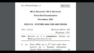 MCS-014 SYSTEM ANALYSIS AND DESIGN  LAST YEAR QUESTION PAPER | MCS014 QUESTION PAPER | EXAMINATION