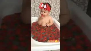 the cute baby eating strawberry🍓🍓🍓🍓 and bathing in strawberry🍓🍓🍓