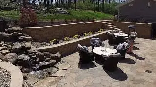 1665 sq ft of Belgard Mega Arbel Pavers with Outdoor Kitchen and Pond less Waterfall