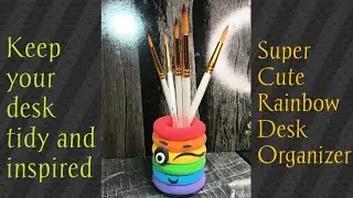 DIY Clay Organizer|Adorable Clay Rainbow🌈 brush Holder|How to make pen/pencil holder|Table organizer